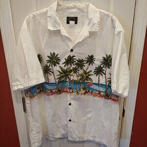 Hawaiian Reserve Collection Shirt Mens 2XL White Palm Tree Beach Aloha Tiki Sand